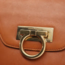 Salvatore Ferragamo Gancini Shoulder Bag Leather Brown Gold Auth 154688-10