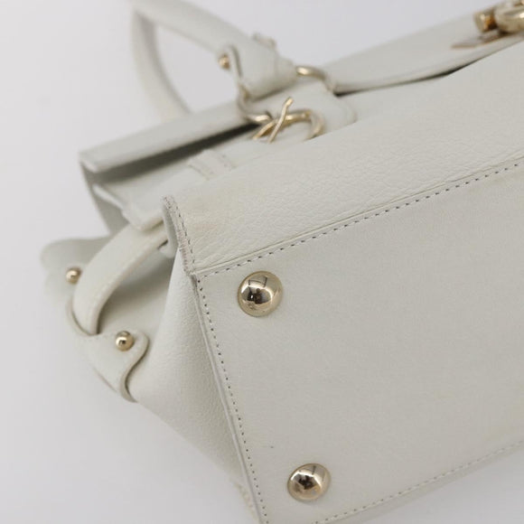 Salvatore Ferragamo Gancini Shoulder Bag Leather White Gold Auth 154689