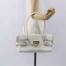 Salvatore Ferragamo Gancini Shoulder Bag Leather White Gold Auth 154689-19
