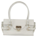 Salvatore Ferragamo Gancini Shoulder Bag Leather White Gold Auth 154689-2
