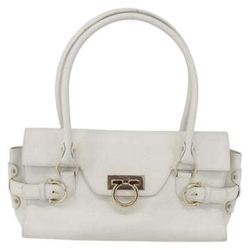 Salvatore Ferragamo Gancini Shoulder Bag Leather White Gold Auth 154689 - 0
