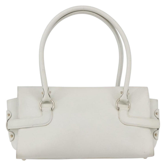 Salvatore Ferragamo Gancini Shoulder Bag Leather White Gold Auth 154689