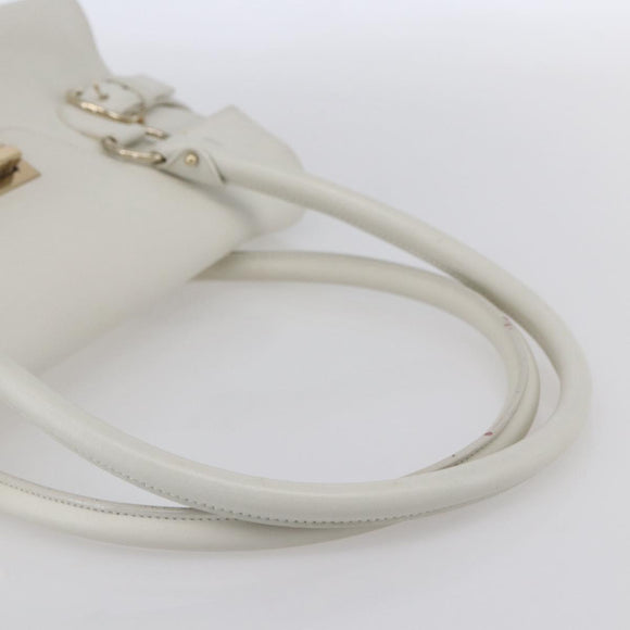 Salvatore Ferragamo Gancini Shoulder Bag Leather White Gold Auth 154689