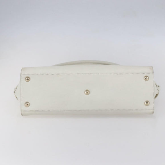 Salvatore Ferragamo Gancini Shoulder Bag Leather White Gold Auth 154689