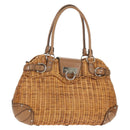 Salvatore Ferragamo Gancini Hand Bag Rattan Beige Silver Auth 154690A-1