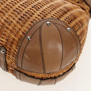 Salvatore Ferragamo Gancini Hand Bag Rattan Beige Silver Auth 154690A-16