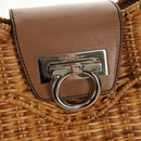Salvatore Ferragamo Gancini Hand Bag Rattan Beige Silver Auth 154690A-19