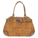 Salvatore Ferragamo Gancini Hand Bag Rattan Beige Silver Auth 154690A-13