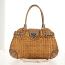 Salvatore Ferragamo Gancini Hand Bag Rattan Beige Silver Auth 154690A-12