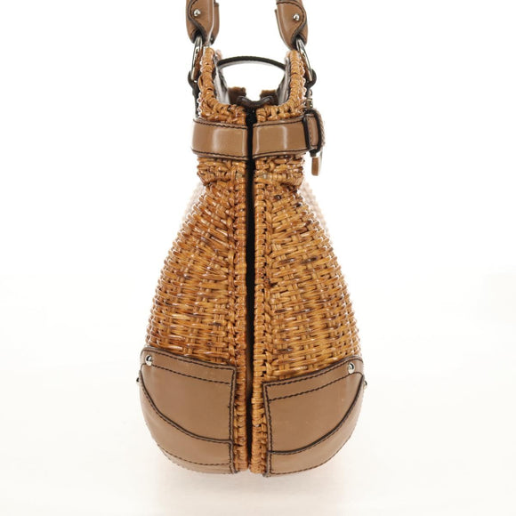 Salvatore Ferragamo Gancini Hand Bag Rattan Beige Silver Auth 154690A