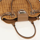 Salvatore Ferragamo Gancini Hand Bag Rattan Beige Silver Auth 154690A-6