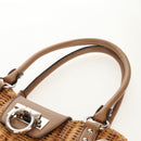 Salvatore Ferragamo Gancini Hand Bag Rattan Beige Silver Auth 154690A-14