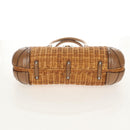 Salvatore Ferragamo Gancini Hand Bag Rattan Beige Silver Auth 154690A-5