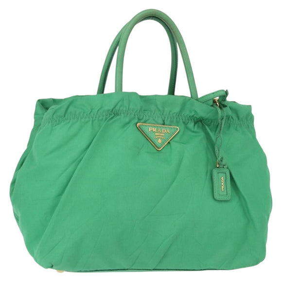 PRADA Hand Bag Nylon Green Gold Auth 154693