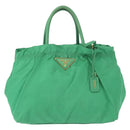 PRADA Hand Bag Nylon Green Gold Auth 154693-13