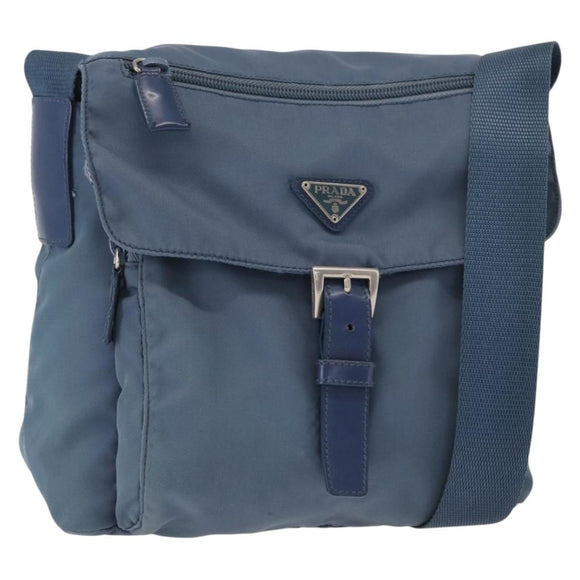 PRADA Shoulder Bag Nylon Light Blue Silver Auth 154694