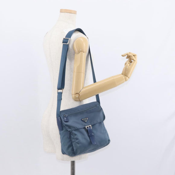 PRADA Shoulder Bag Nylon Light Blue Silver Auth 154694