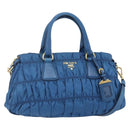 PRADA Gathered Hand Bag Nylon 2way Blue Gold Auth 154697-1