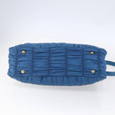 PRADA Gathered Hand Bag Nylon 2way Blue Gold Auth 154697-11
