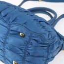 PRADA Gathered Hand Bag Nylon 2way Blue Gold Auth 154697-12