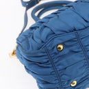 PRADA Gathered Hand Bag Nylon 2way Blue Gold Auth 154697-13
