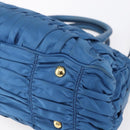 PRADA Gathered Hand Bag Nylon 2way Blue Gold Auth 154697-14