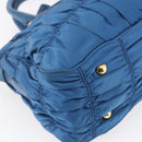 PRADA Gathered Hand Bag Nylon 2way Blue Gold Auth 154697-15
