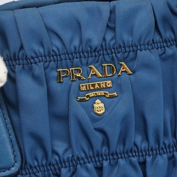 PRADA Gathered Hand Bag Nylon 2way Blue Gold Auth 154697