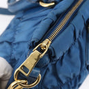PRADA Gathered Hand Bag Nylon 2way Blue Gold Auth 154697-18