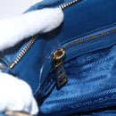 PRADA Gathered Hand Bag Nylon 2way Blue Gold Auth 154697-20
