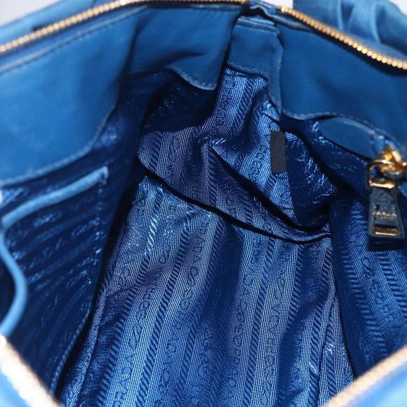 PRADA Gathered Hand Bag Nylon 2way Blue Gold Auth 154697