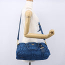 PRADA Gathered Hand Bag Nylon 2way Blue Gold Auth 154697-26