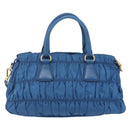 PRADA Gathered Hand Bag Nylon 2way Blue Gold Auth 154697-3
