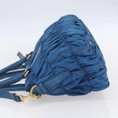PRADA Gathered Hand Bag Nylon 2way Blue Gold Auth 154697-4
