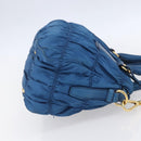 PRADA Gathered Hand Bag Nylon 2way Blue Gold Auth 154697-5