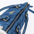PRADA Gathered Hand Bag Nylon 2way Blue Gold Auth 154697-6