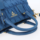 PRADA Gathered Hand Bag Nylon 2way Blue Gold Auth 154697-7