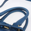 PRADA Gathered Hand Bag Nylon 2way Blue Gold Auth 154697-8