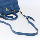 PRADA Gathered Hand Bag Nylon 2way Blue Gold Auth 154697-9