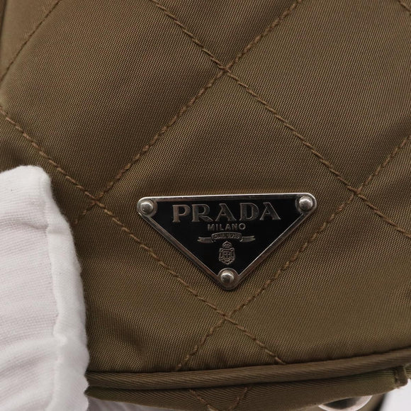 PRADA Chain Shoulder Bag Nylon Beige Silver Auth 154698
