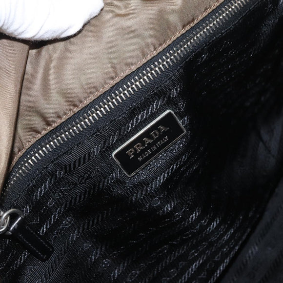 PRADA Chain Shoulder Bag Nylon Beige Silver Auth 154698