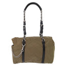 PRADA Chain Shoulder Bag Nylon Beige Silver Auth 154698-13