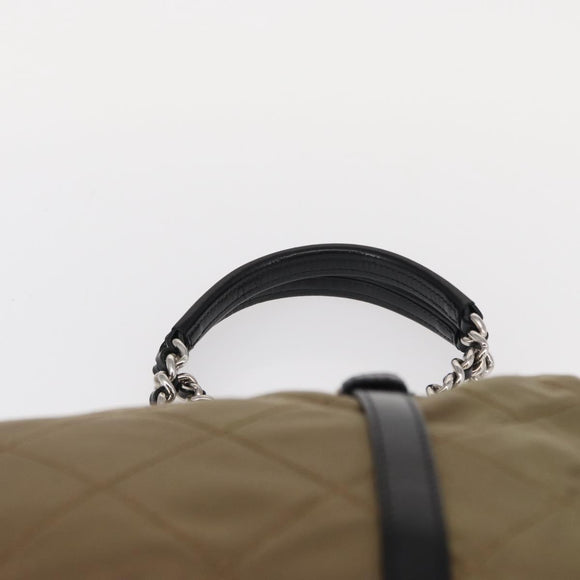 PRADA Chain Shoulder Bag Nylon Beige Silver Auth 154698