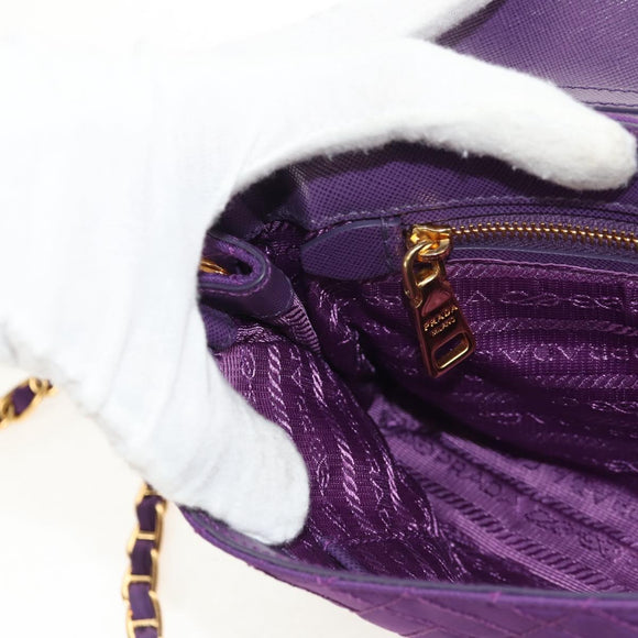 PRADA Chain Shoulder Bag Nylon Purple Gold Auth 154699V