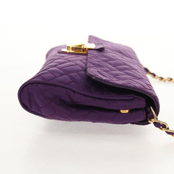PRADA Chain Shoulder Bag Nylon Purple Gold Auth 154699V