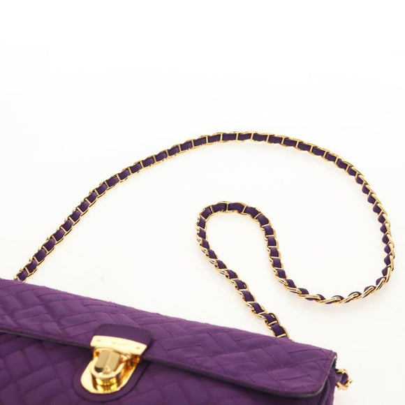 PRADA Chain Shoulder Bag Nylon Purple Gold Auth 154699V