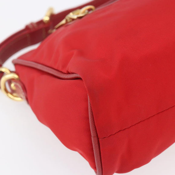 PRADA Shoulder Bag Nylon Red Gold Auth 154700V