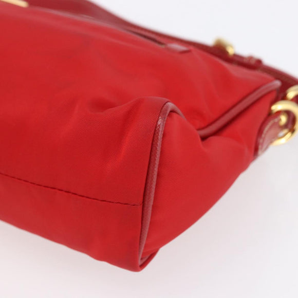 PRADA Umhängetasche Nylon Rot Gold Auth 154700V