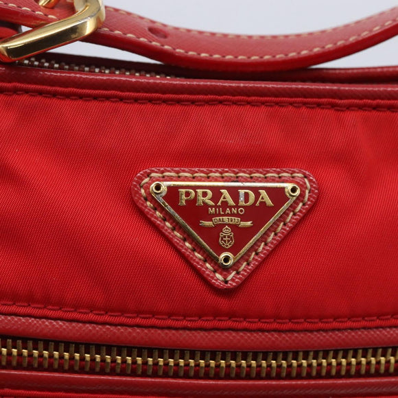 PRADA Umhängetasche Nylon Rot Gold Auth 154700V