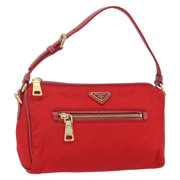 PRADA Umhängetasche Nylon Rot Gold Auth 154700V
